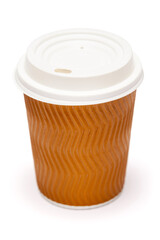 paper coffee cup with plastic top isolated on white background with clipping path