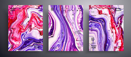 Abstract vector banner, texture collection of fluid art covers. Trendy background that can be used for design cover, invitation, flyer and etc. Pink, purple and red creative iridescent artwork