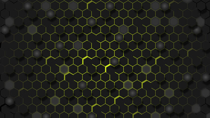 yellow and Black 3D Hexagon Background