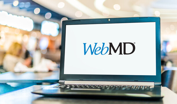 Laptop computer displaying logo of WebMD