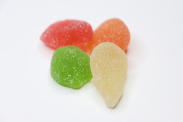 Multi-colored gummy candies.