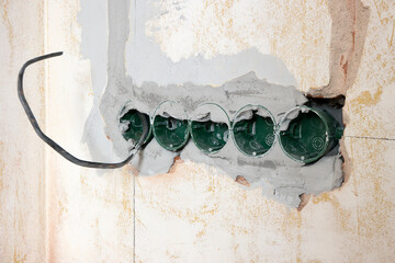 places for the installation of electrical outlets. Apartment renovation.