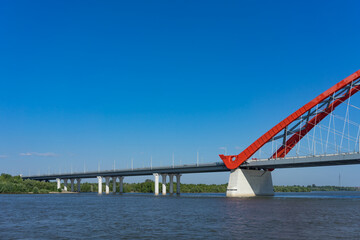 Red bugrinskij bridge across the Ob river.