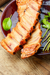 Smoked pork ribs on a plate