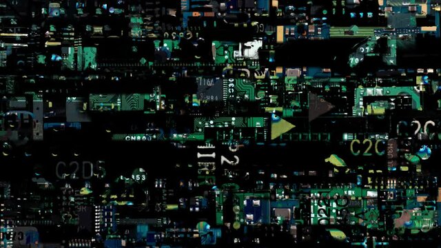 Glithc overlay video with electronic circuit board texure design	
