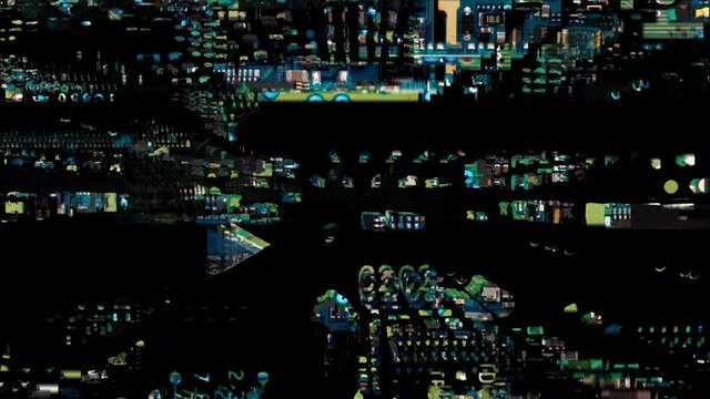 Glithc overlay video with electronic circuit board texure design	
