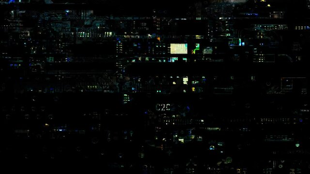 Glithc overlay video with electronic circuit board texure design	
