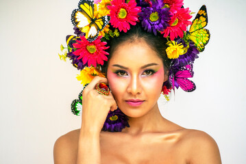 Beautiful Asian woman in red dress
