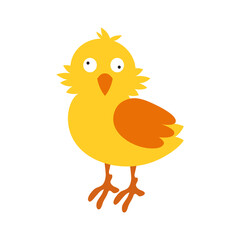Funny yellow chicken. Vector illustration on white isolated background