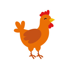 Funny cartoon red hen, vector illustration isolated on white background. Cute and funny colorful chicken
