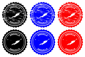 Anguilla - rubber stamp - vector, Anguilla island map pattern - sticker - black, blue and red