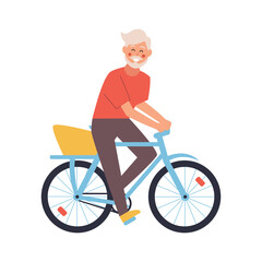 Obraz premium Grandfather character ride bike. Vector flat cartoon illustration
