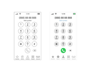 Smartphone dial keypad design. Keyboard template in touchscreen device. User Keypad with numbers and letters for phone. Keypad on smartphone screen. Mobile phone numbers panel. Vector illustration. © Vlad