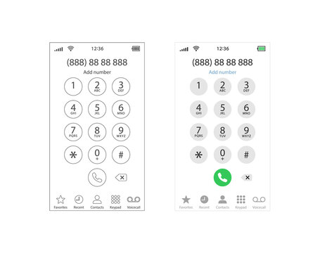 Smartphone dial keypad design. Keyboard template in touchscreen device. User Keypad with numbers and letters for phone. Keypad on smartphone screen. Mobile phone numbers panel. Vector illustration.