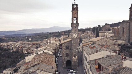 Obraz premium historic center of montalcino, italy, photographed by a drone