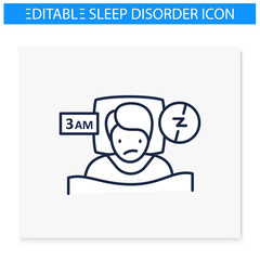 Insomnia line icon. Sleep disorder. Healthy sleeping concept. Sleep problems treatment. Falling asleep trouble. Stress. Health care. Isolated vector illustration. Editable stroke 