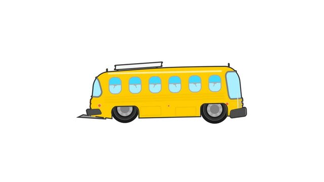 Flat design animation of a moving car. retro travel Yellow van animation. Transportation concept.
