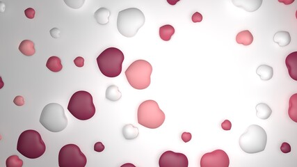 Card with pink and white hearts pattern on light background. 3d rendering, blank space for text