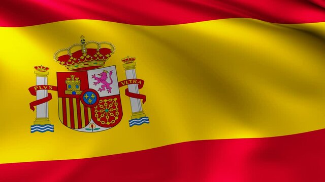 The flag of Spain animation,  Spanish 3D waving flag close up, national flag 4K animation background.
