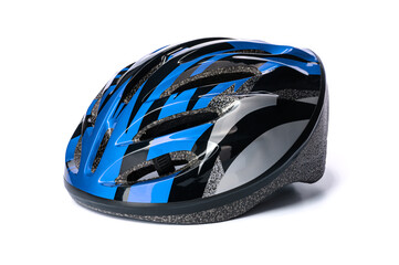 Fototapeta premium one bicycle helmet in blue-black color on a white isolated background