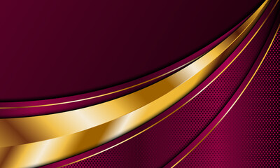 Abstract luxury red golden curve stripes with gold lines background.