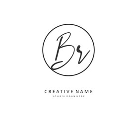 BR Initial letter handwriting and signature logo. A concept handwriting initial logo with template element.
