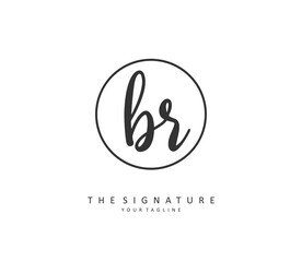 BR Initial letter handwriting and signature logo. A concept handwriting initial logo with template element.