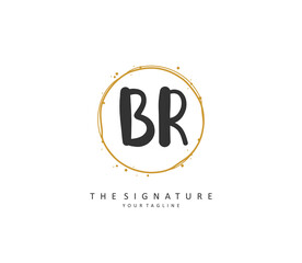 BR Initial letter handwriting and signature logo. A concept handwriting initial logo with template element.