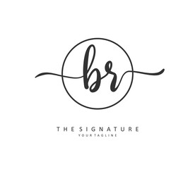 BR Initial letter handwriting and signature logo. A concept handwriting initial logo with template element.
