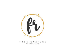 FR Initial letter handwriting and signature logo. A concept handwriting initial logo with template element.