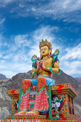 Statue of Maitreya Buddha near Diskit buddhist Monastery in Ladakh, Jammu and Kashmir, North India.