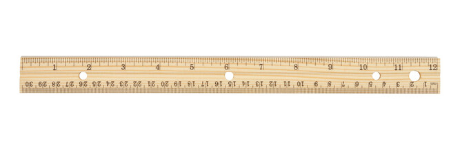 Retro wood 12-inch ruler isolated on white - obrazy, fototapety, plakaty