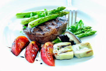 grilled steak with vegetables beef food