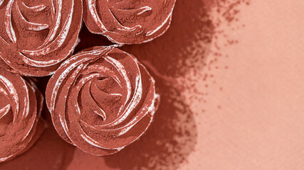 Delicate zephyr sprinkled with cocoa powder. Low-calorie marshmallows. Homemade dessert.