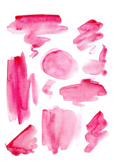 watercolor pink blots, streaks, splashes, spots. abstract paint strokes. texture.
