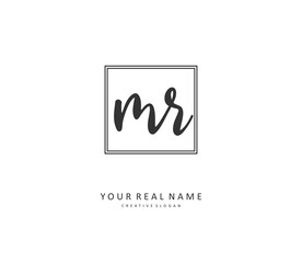 MR Initial letter handwriting and signature logo. A concept handwriting initial logo with template element.