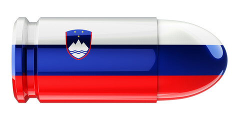 Bullet with Slovenian flag, 3D rendering