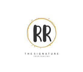 RR Initial letter handwriting and signature logo. A concept handwriting initial logo with template element.