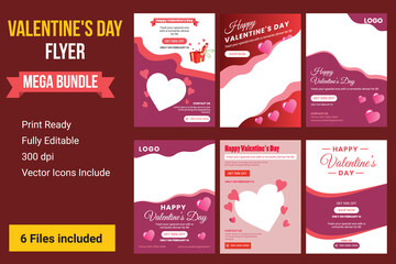 Happy Valentine's Day Party Flyer, Valentines day sale background with icon set pattern. Vector illustration. Wallpaper, flyers, invitation, posters, brochure, voucher, banners.