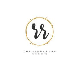 RR Initial letter handwriting and signature logo. A concept handwriting initial logo with template element.