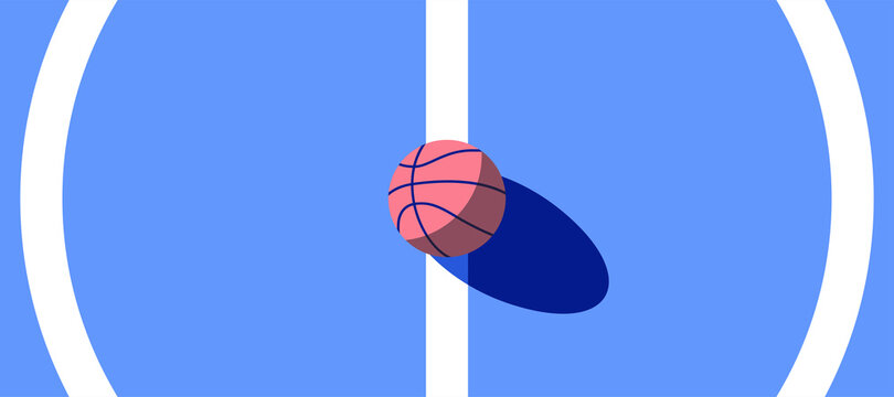 Basketball Ball Standing On White Line On Blue Background