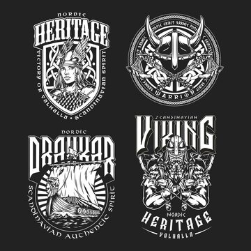 Viking vintage monochrome emblems