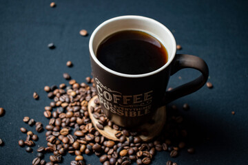 Obraz na płótnie Canvas coffee beans on black background