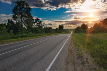Russia, Tver region, road to Lake Seliger extending distance to the horizon