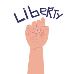 Fist male hand, proletarian protest symbol. Power sign. liberty lettering