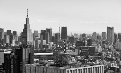 東京　都市風景　モノクロ