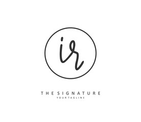 IR Initial letter handwriting and signature logo. A concept handwriting initial logo with template element.