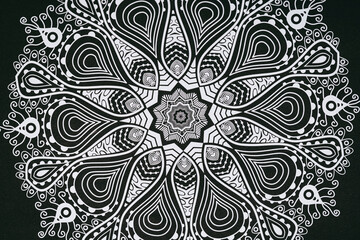 Décoration en forme de rosace mandala noir et blanc - Arrière plan design