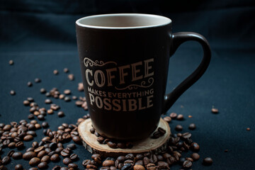 coffee beans on black background