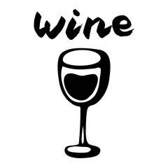 Vector wine glass alcohol line art, calligraphy, doodle picture, hand drawn sketch, poster, postcard